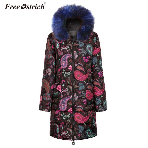 

ostrich 2019 women parkas big faux fur women's winter padded jackets warm long sleeve zipper print ladies clothing n30, Black