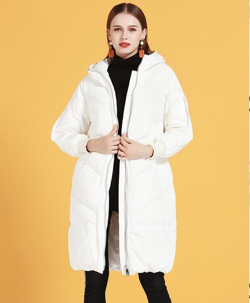 

new autumn winter down jacket women's medium length cocoon type loose and thin hat han version warm coat, Black