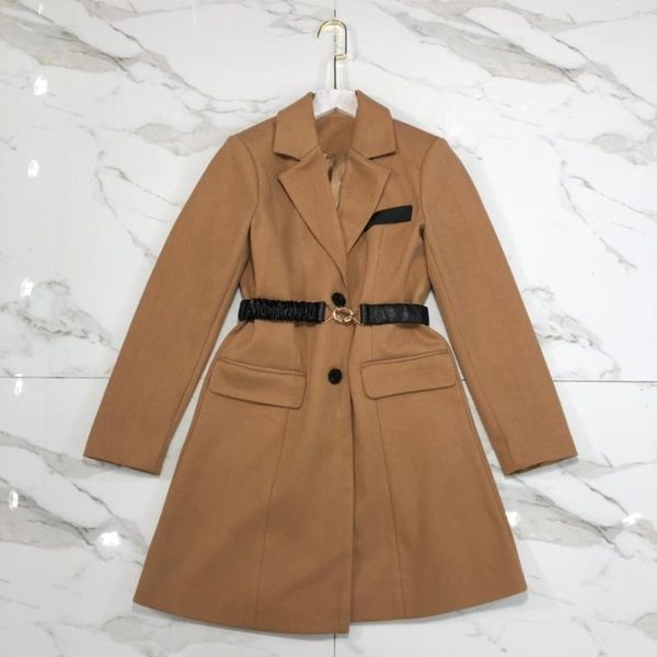 

106828 классических полиэстер женщин осени зима удлиненная куртка старинные леди двойной грудь формального блейзер, Black