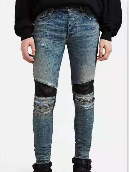 

19ss роскошные европейские колено молния стрейч джинсы высокая уличная мода высокое качество брюки пара женщины мужчины дизайнер синий черны, Blue