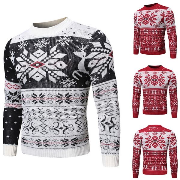 

vogue winter christmas sweater men fashion deer print jumper pullover sweater long sleeve warm casual elk knit, White;black