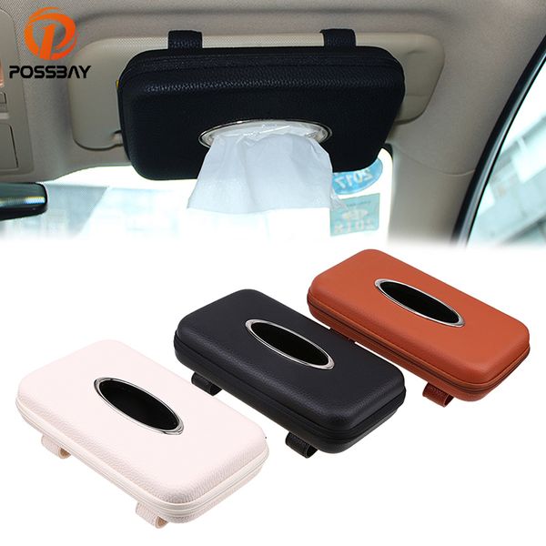 

possbay leather car tissue box auto sun visor tissue paper towel holder napkin organizer interior storage box beige/black/brown