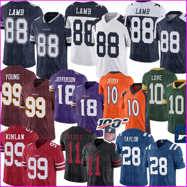 

2020 dallas cowboy 88 ceedee lamb jersey 99 chase young 18 justin jefferson 99 javon kinlaw 10 jerry jeudy 28 jonathan taylor aiyuk, Black;red