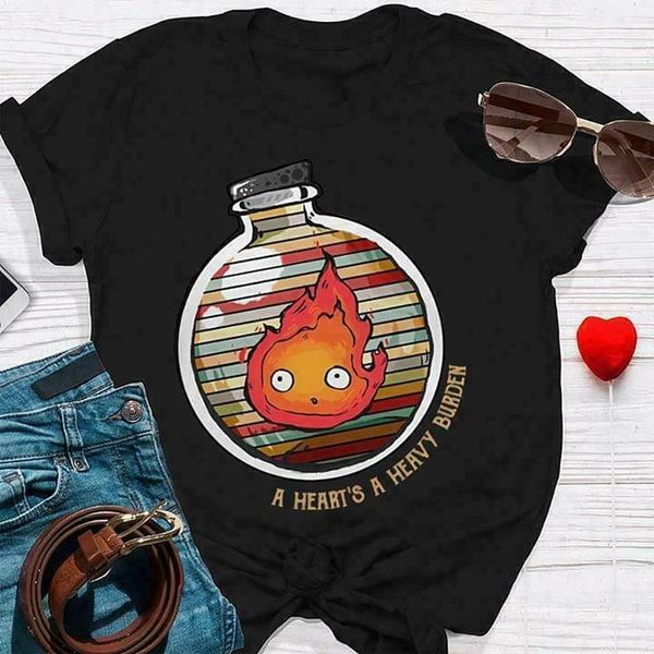 

calcifer ghibli сердце's тяжелая ноша черный футболка m 6 xl, White;black