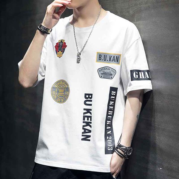 

men's t-shirts 2020 new arrival mens fashion letter print crew neck hip hop t-shirt casual men breathable loose tee 2 color size m-4xl, White;black