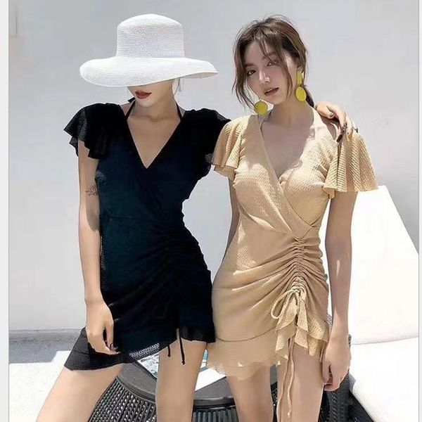 

women's one-piece slim women's conservative fashion swimsuit swimsuit korean style spring style, White;black