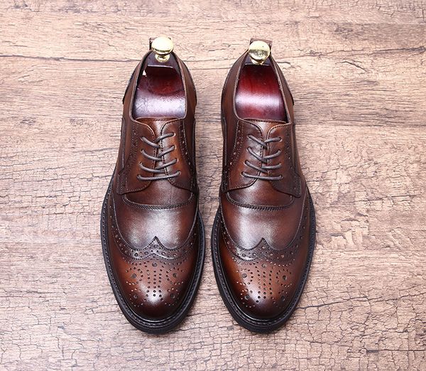 

leather genuine brand new lace up men brown formal oxford shoes office business dress suit footwear falt shoes, Black