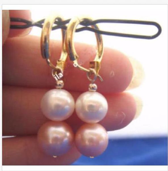 

beautiful 10-11mm natural south sea white pink pearl earring 14k yellow gold hoo, Silver