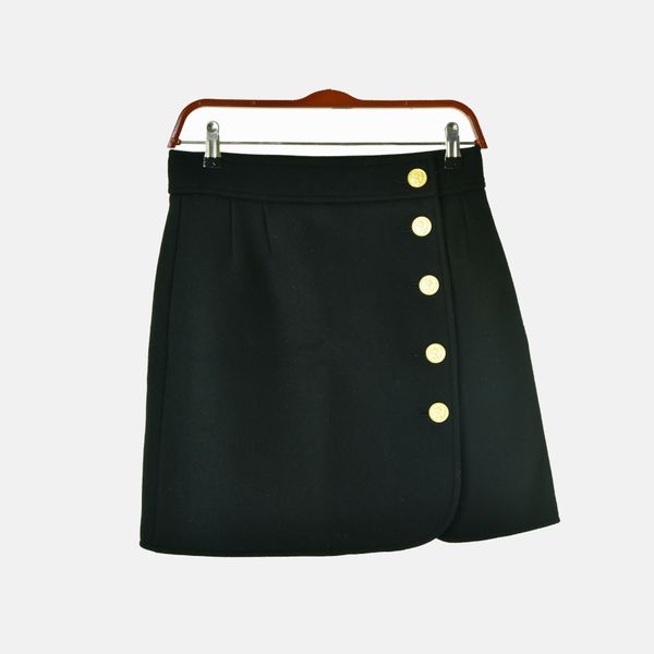 

18 joker low waist black wool button overskirt a word skirt women's wear 85192
