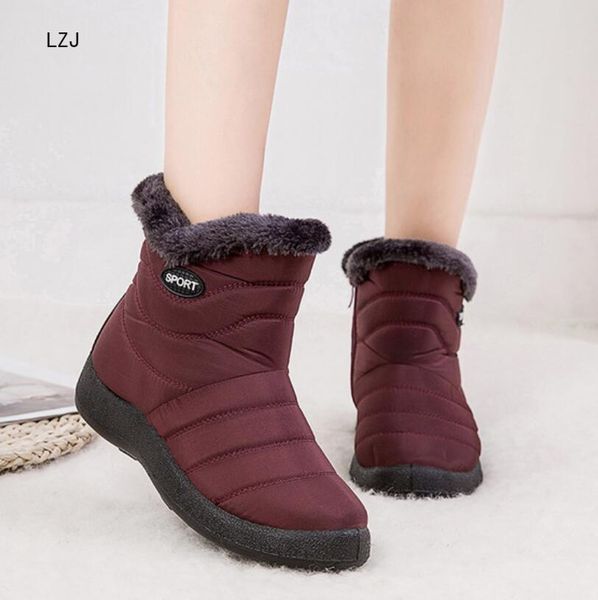 

lzj 2019 snow boots women shoes winter flat ankle boots female slip on furry fur plus size warm plush couple style, Black