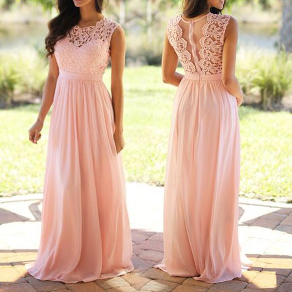 

yuluosha 2020 lace backless bridesmaid dresses o-neck sleeveless long chiffon wedding party formal gowns vestidos de festa, Black