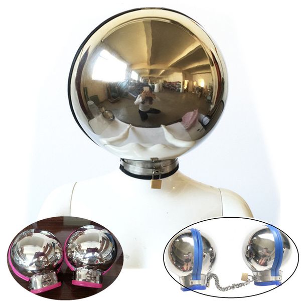 

design stainless steel spherical bondage fist mitts helmet constraint kits lock wrist bondage set game toy for couples g7-83