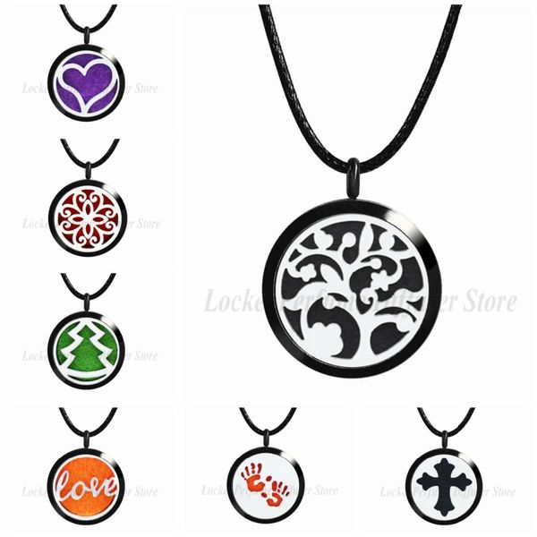 

fower tree baby hand 30mm paint 316l stainless steel diffuser necklace pendant perfume locket women 10pcs pads gift, Silver