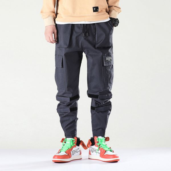 

ankle-length pants overalls cargo jeans ninth pants trousers men fashion autumn pocket street dress casual hip hop moownuc mwc, Blue