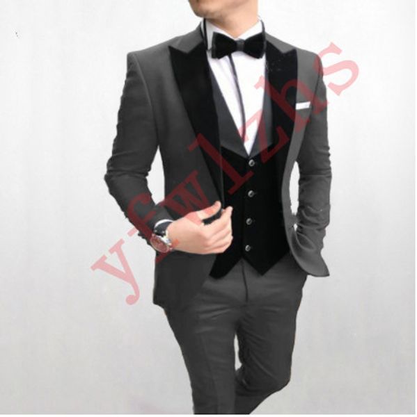 

handsome one button groomsmen peak lapel groom tuxedos men suits wedding/prom/dinner man blazer(jacket+pants+tie+vest) 763, Black;gray