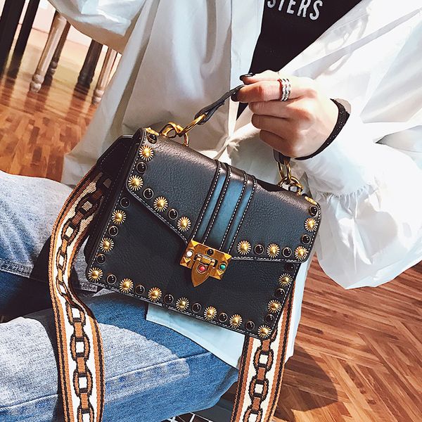 

british fashion retro female handbag 2018 pu leather luxury handbags women bags designer rivet tote girl shoulder messenger bag