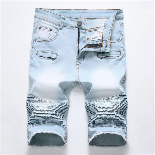 Jeans da uomo 2021 Pantaloncini di jeans a pieghe estivi corti azzurri Pantaloncini di jeans elasticizzati in cotone elasticizzato di alta qualità da uomo casual