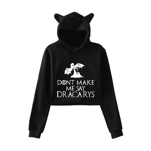 

dracarys fashion printed cat cropped hoodies women long sleeve hooded pullover crop 2019 trendy streetwear clothes, Black