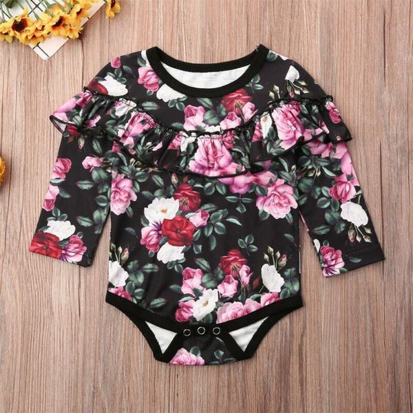 

stock newborn baby girl long sleeve romper jumpsuit floral clothes outfit set, Blue