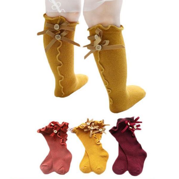 

cotton knee socks for girls baby long socks with bows ruffle girl knee high sock children soft dress sock 0-3 year, Pink;yellow