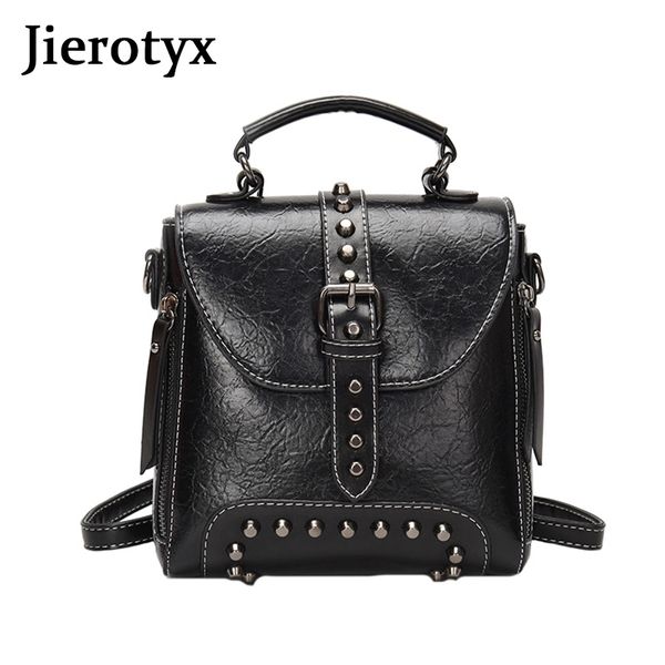 

jierotyx backpack for women pu leather belt decoration bags ladies satchel handbags messenger shoulder bag