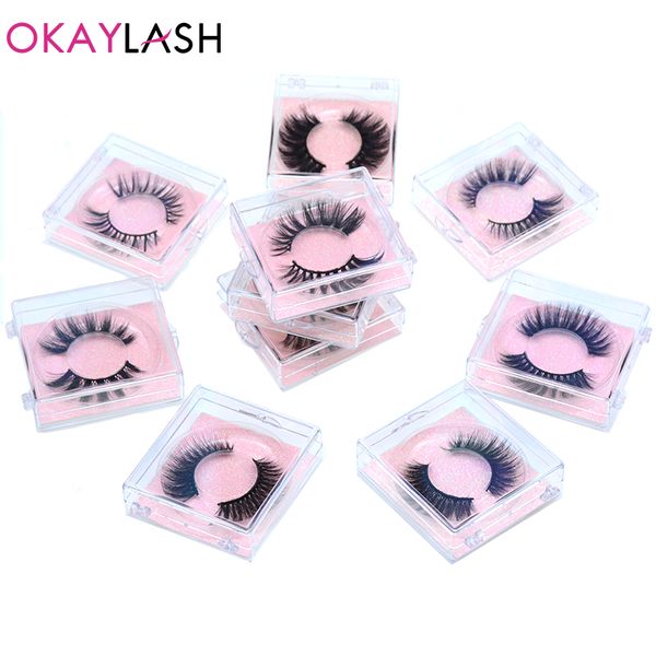 

okaylash 3d 5d faux mink lashes wispie nature selling fake eyelash with pink satin bag eyelash packing box