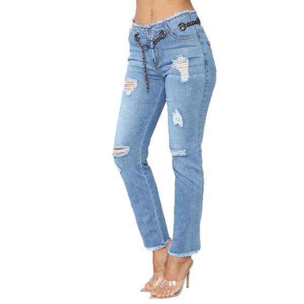 

women denim skinny ripped pants high waist stretch destroy hollow out jeans slim pencil pant fashion street trouser ripped jeans, Blue