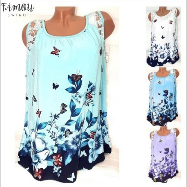 

5xl plus size women t shirt 2020 summer beach casual sleeveless lace patchwork butterfly print t shirt women loose top, White