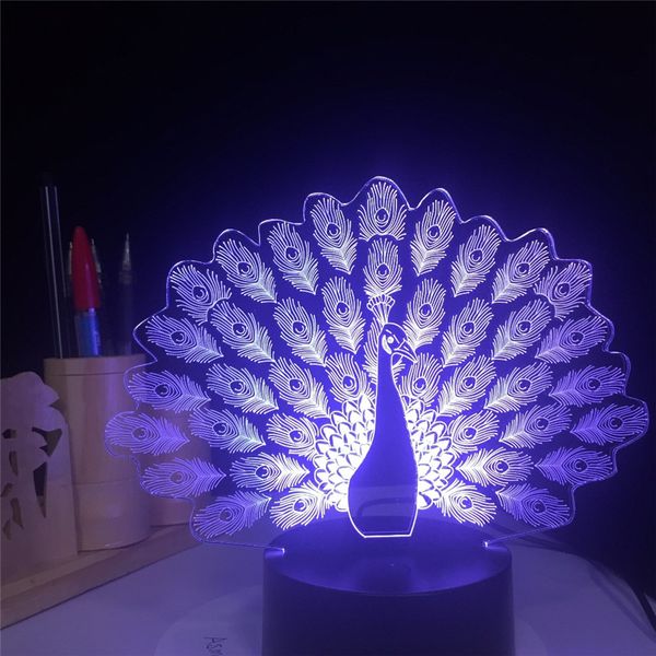 2019 Peacock 3d Lamp Led Lighting Color Change Sensor Led Animal 3d Night Light Home Room Decoration Best Child Gift Kids Toy From Lucktime 2 3