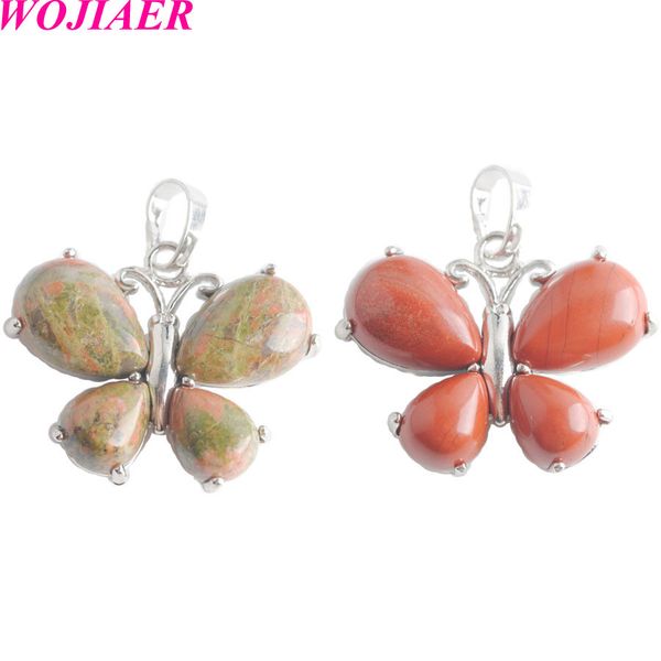 

wojiaer симпатичные 23x30mm обсидиана аметисты тигровый глаз авантюрин лапис opalite бабочки подвески подвеска инкрустированные 5 pcs dbe901, Silver