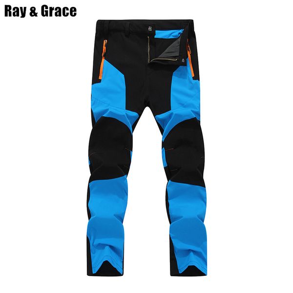 

ray grace men quick dry outdoor sport pants waterproof breathable trekking hiking climbing thin trousers elastic pantalon hombre, Black;green