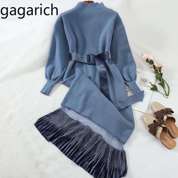 

gagarich 2020 fashion long sweater dress women long sleeve ladies dresses belt waist solid autumn winter casual elegant dress, Black;gray