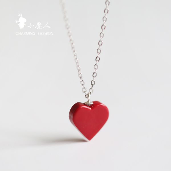 

l07 korea red love pendant steel choker necklace clavicle chain gift for women, Silver