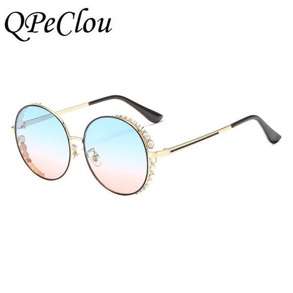 

qpeclou luxury diamond sunglasses women 2019 new fashion metal gradient round sun glasses female shining shades gafas oculos, White;black