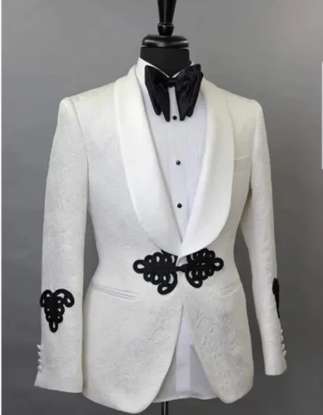 

white harringbone mens suits 2 piece jacket black pants shawl lapel tailored made for wedding groom tuxedos new fashion clothes, White;black