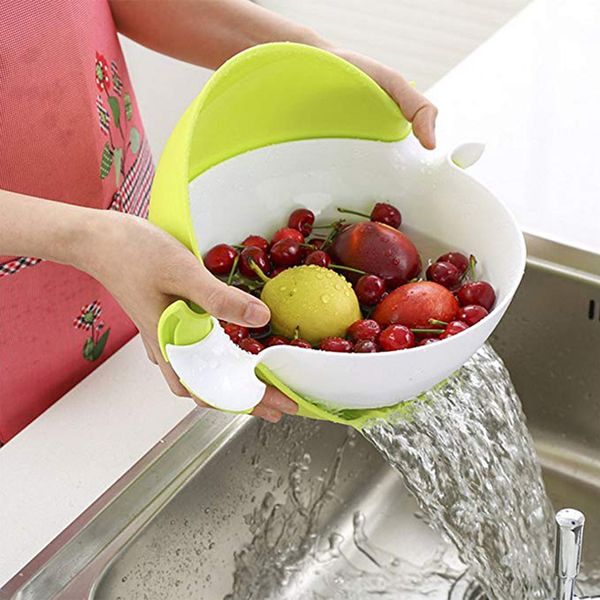 

multifunctional 2-in-1 large colander and bowl strainer kitchen double layered rotating vegetable fruit drain basket for kitchen