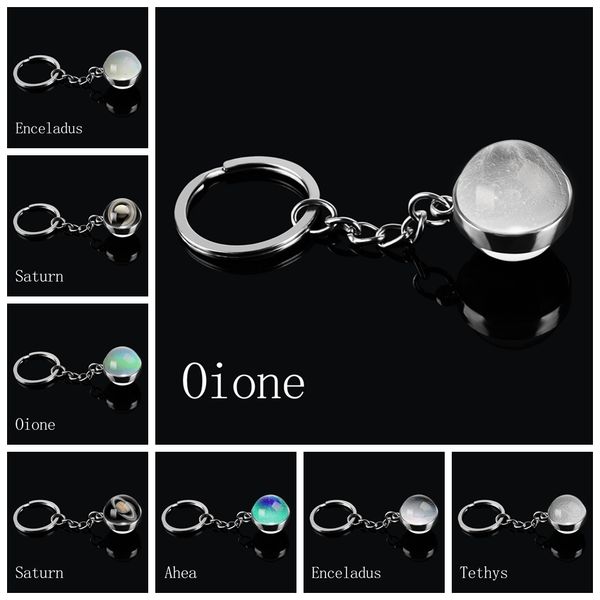 

fashion planet saturn double side glass ball keychain silver car keyring charm personality astronomy jewelry for men women gift, Slivery;golden