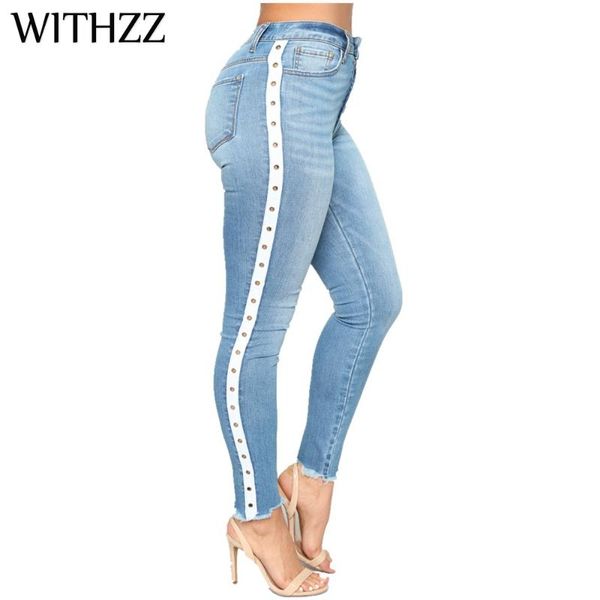 

withzz webbing denim pants women's high-rise spring autumn pencil pants jeans, Blue