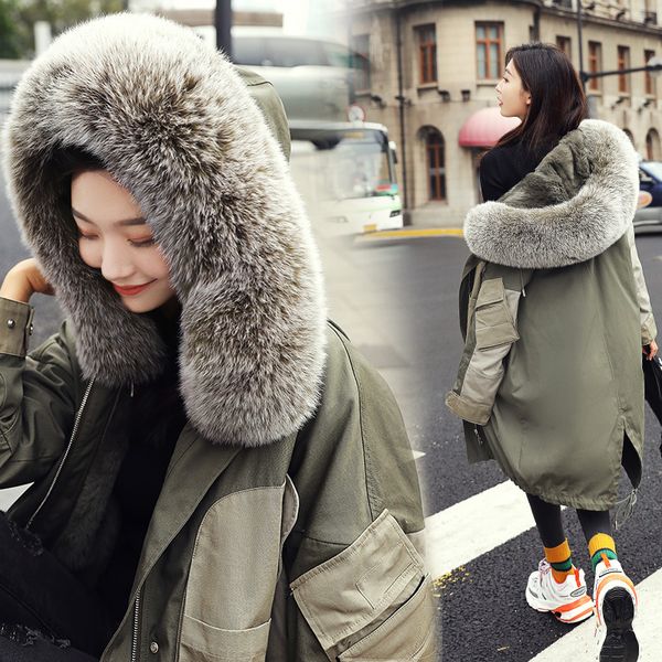 

2018 winter cotton-padded clothes women's mid-length loose casual cotton-padded jacket solid color hooded green korean-style wom, Blue;black