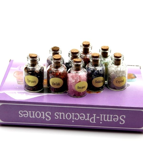 

assorted 9pcs/set mini stone beads bottles wood ser chip sz crystal healing tumbled gem stone reiki wicca ing, Silver