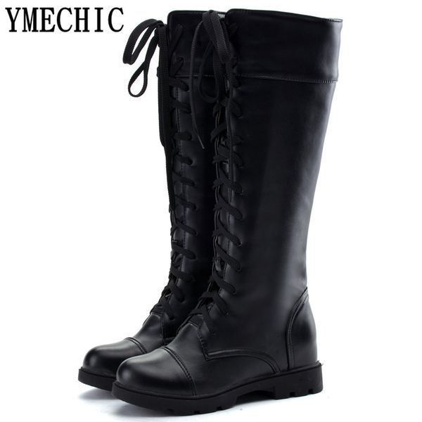 

ymechic ladies boots female black white cross tied lace up long knee high knight motorcycle boots plus size shoes woman autumn