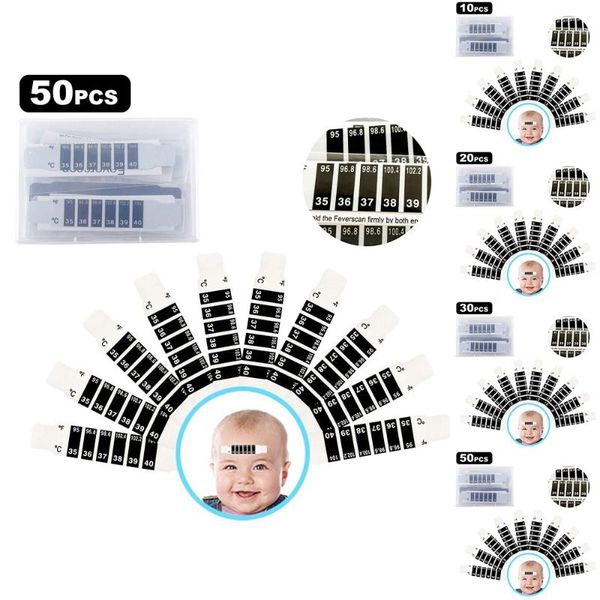 

10// 30/50 pcs kids forehead strips-quick reading forehead reusable strip for checking temperature, Slivery;white