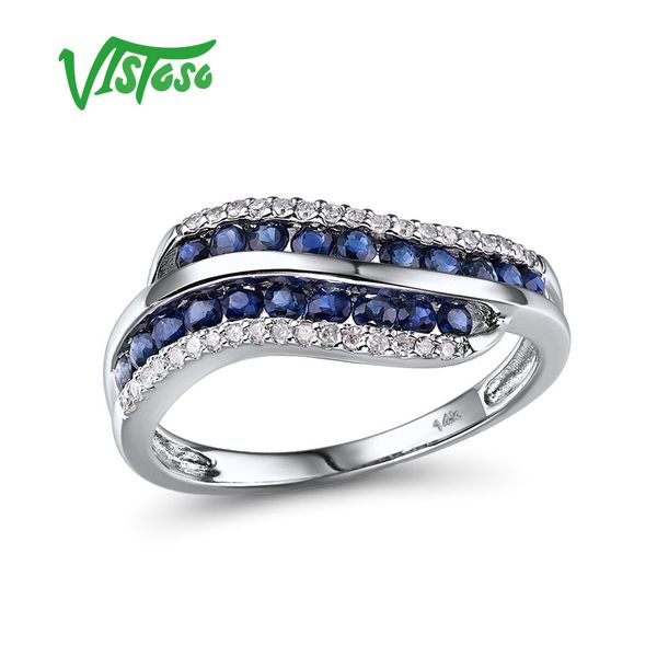 

vistoso gold rings for women genuine 14k 585 white gold ring sparkling diamond natural blue sapphire luxury trendy fine jewelry t200701, Slivery;golden