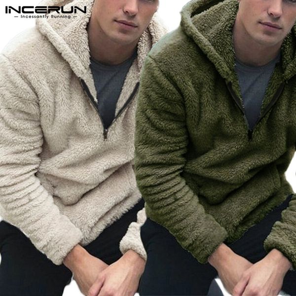 

incerun men big pockets cotton hoodies stylish comfort pure color zipper long sleeve hooded sweatshirt furry mens pullovers 5xl, Black