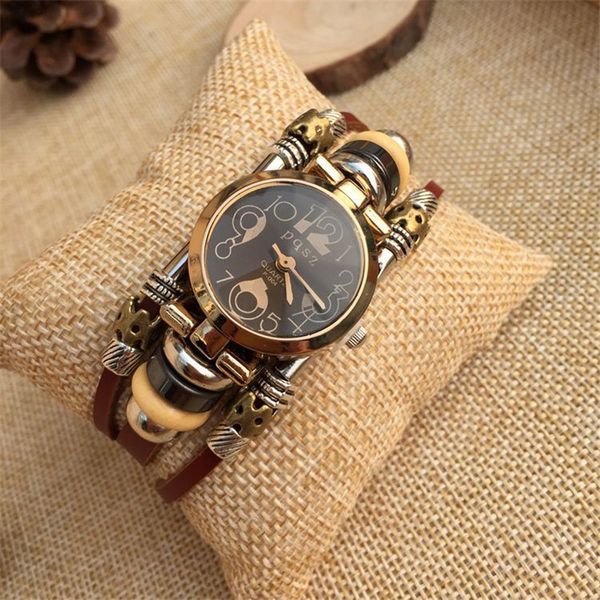 

zerotime #501 2019 new fashion women's lady's wrist bracelet leather watch with retro black dial luxury gifts ing, Slivery;brown