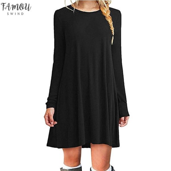 

длинные рукава платья плюс размер женщин вскользь o шеи плиссированные базовая футболка платье черный синий фиолетовый дамы платья весна осе, Black;gray