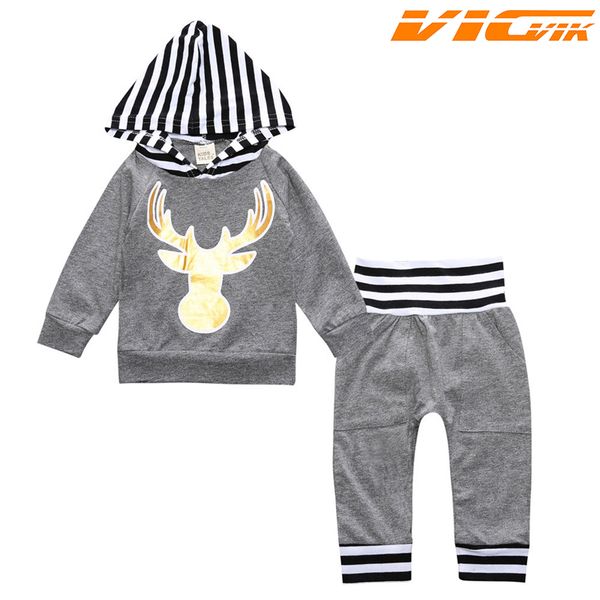 

2018 christmas baby boy clothes 2pcs hoodies+pant christmas sets hooded clothes girls newborn children's sets cotton casual suit, White