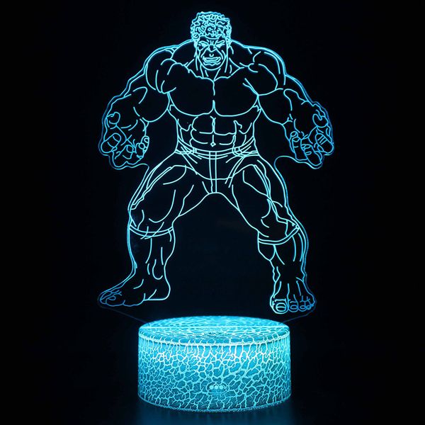 

avengers hulk action figure 3d illusion night light lamps marvel superheroes decoration hulk model figuine kids bedroom lamp