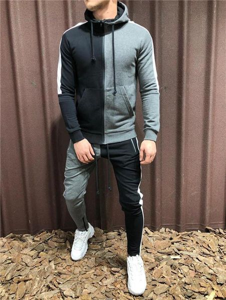 

6 colors mens tracksuits long sleeve hooded stand collar fashion hip hop hit color sportswear jakcets fitness running sweater suit, White;black