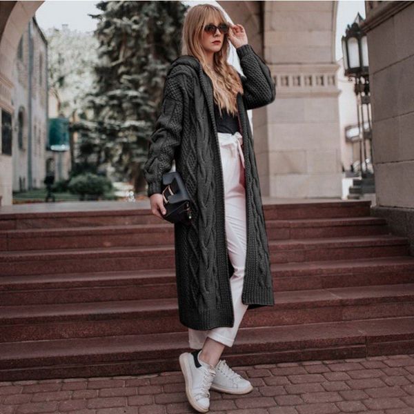 

plus size women designer sweater fashion casual solid color long sweater cardigan winter womens clothes, White;black